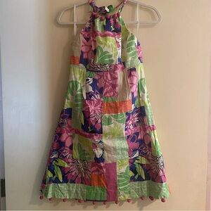 LILLY PULITZER Brighton Patchwork Print Dress with Pom Pom Size 0